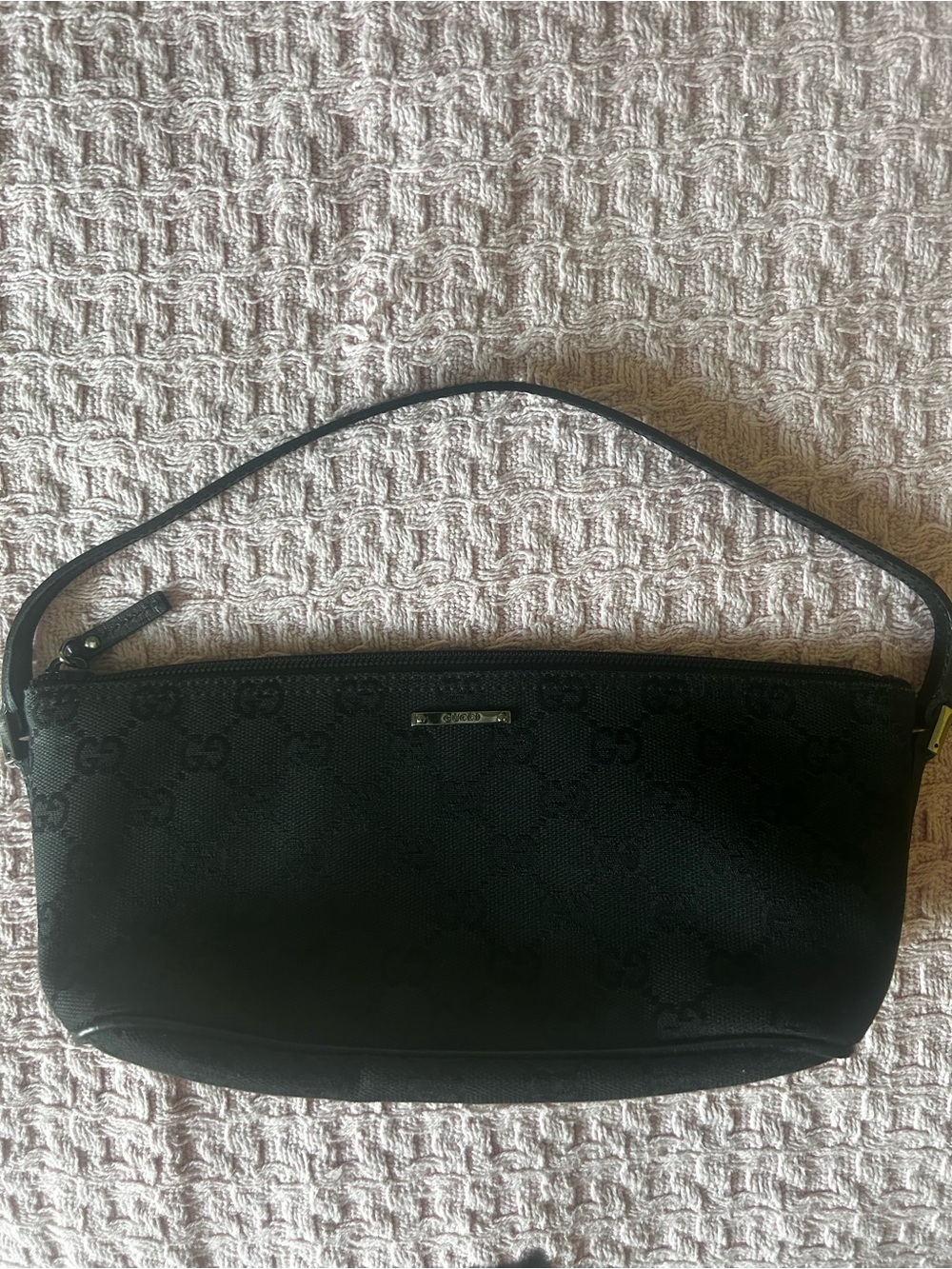 Gucci Black Monogram Wristlet Clutch